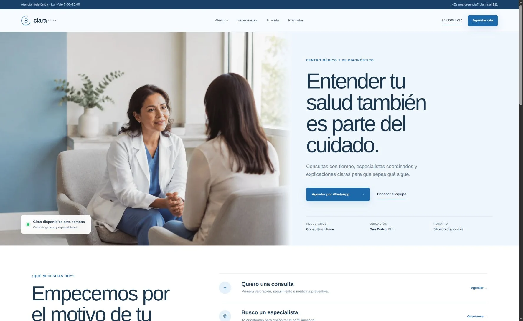 Diseño Healthcare: vista de escritorio de Clara